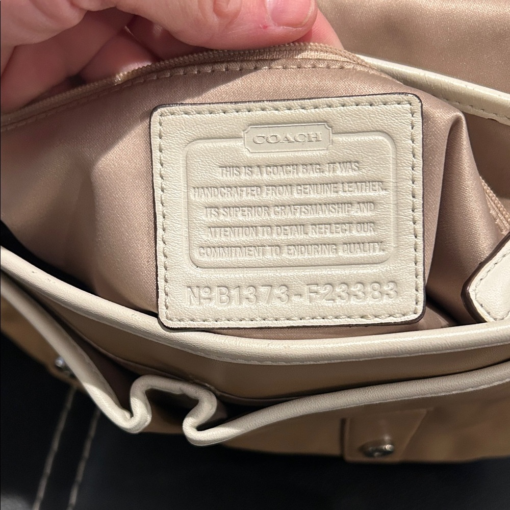 Coach Coral and Beige Leather Satchel - Picture 2 of 6